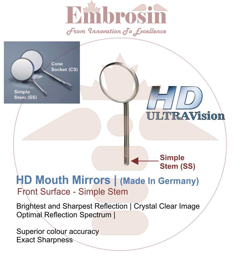 Ultra HD Mouth Mirrors - Simple Stem - MirrorHD0-SS - No. 0, 14mm, Made in Germany (Zirc Crystal HD Compatible) 03 Pcs/PKT