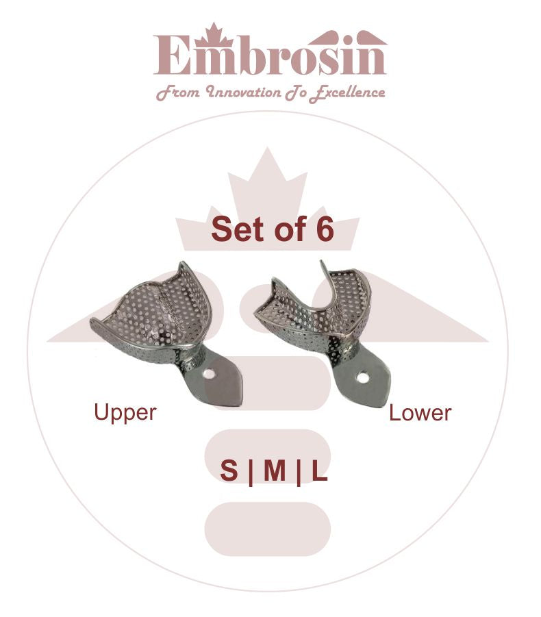 XE07-001-S06 Dental Impression Trays Set of 6 (S, M, L) Upper and Lower (Perforated)