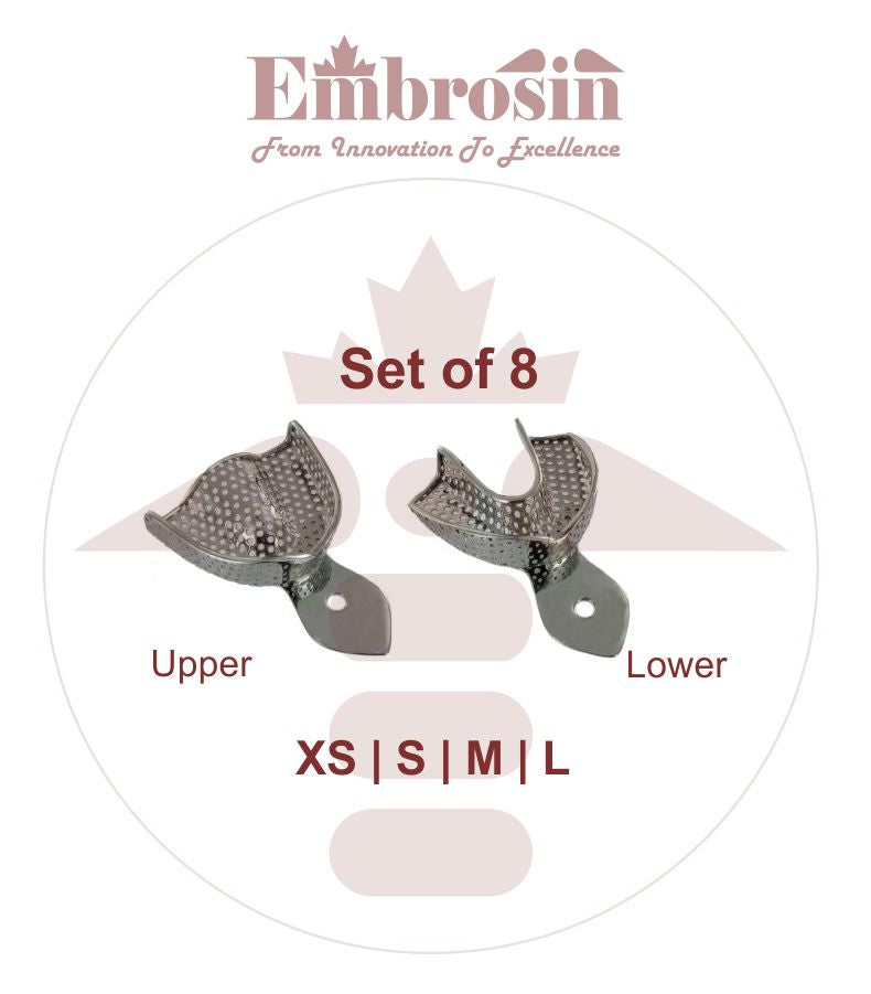 XE07-001-S08 Dental Impression Trays Set of 8 (XS,S, M, L) Upper and Lower (Perforated)