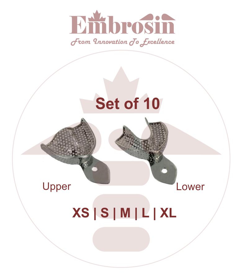 XE07-001-S10 Dental Impression Trays Set of 10 (XS,S, M, L, XL) Upper and Lower (Perforated)