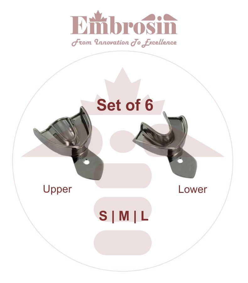 XE07-003-S06 Dental Impression Trays Set of 6 (S, M, L) Upper and Lower (Non-Perforated)