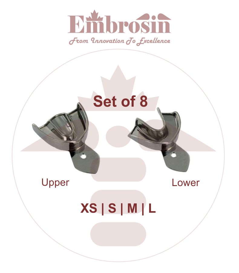 XE07-003-S08 Dental Impression Trays Set of 8 (XS,S, M, L) Upper and Lower (Non-Perforated)
