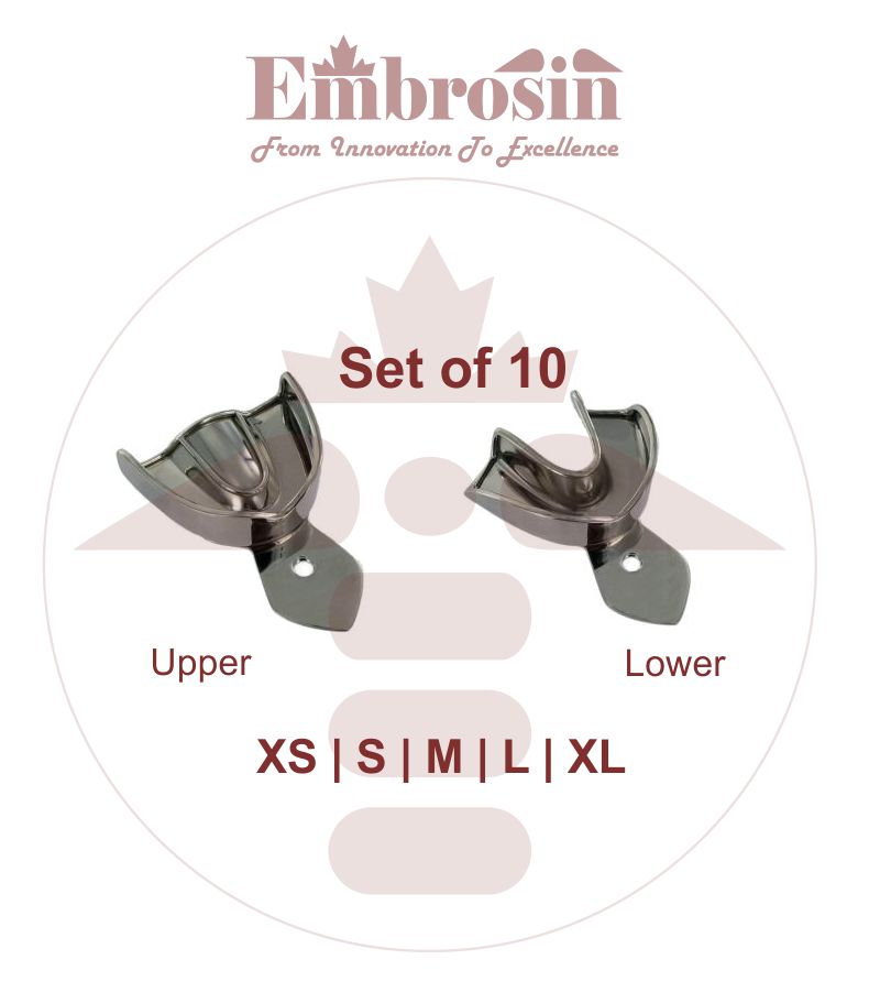 XE07-003-S10 Dental Impression Trays Set of 10 (XS,S, M, L,XL) Upper and Lower (Non-Perforated)
