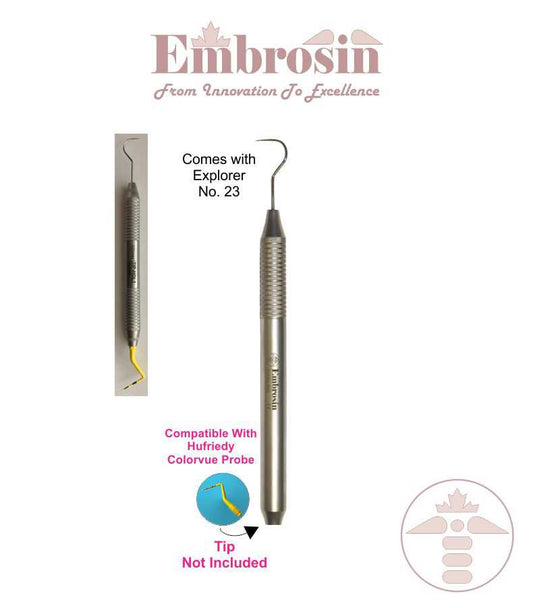 TIP-HDL1 - TIP HANDLE No. 1:  One Side Explorer No. 23 and other side for Probe Tips, Hollow Ergonomic