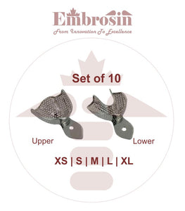 XE07-001-S10  Dental Impression Trays Set of 10 (XS,S, M, L, XL) Upper and Lower (Perforated)