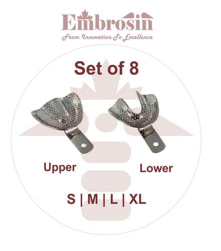 XE07-002-S08  Dental Impression Trays (Edentulous), Set of 8 (S, M, L,XL) Upper and Lower (Perforated)