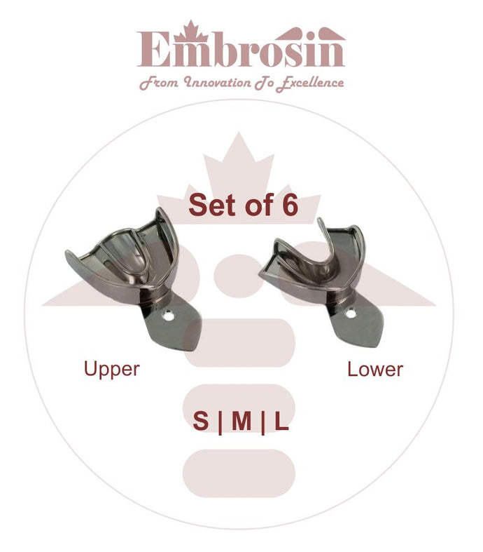 XE07-003-S06  Dental Impression Trays Set of 6 (S, M, L) Upper and Lower (Non-Perforated)